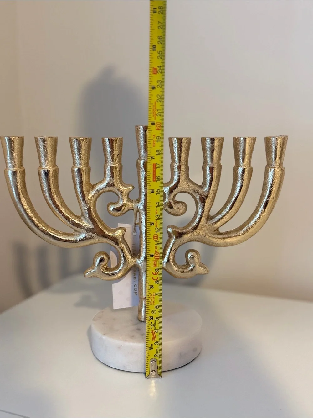 Isaac Mizrahi Gold Metal Hanukkah Menorah Candle Holder w/ Marble Base NWT